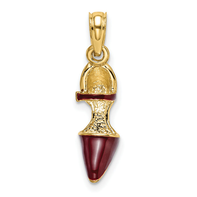 14k Yellow Gold Ankh Pendant with Red Enamel Detail, African Cultural Symbol Charm
