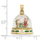 14k Yellow Gold Christmas Sleigh Pendant with Santa and Reindeer in Glass Dome
