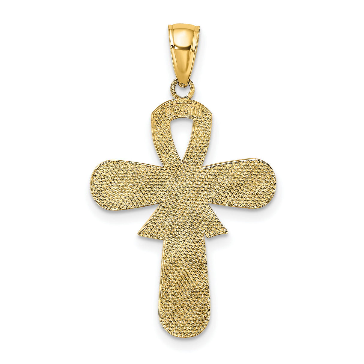 Enamel Pink Ribbon Breast Cancer Cross Charm Pendant in Real 14k Yellow Gold