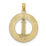 14k Yellow Gold Hilton Head Island Pendant with Red and White Lighthouse Design