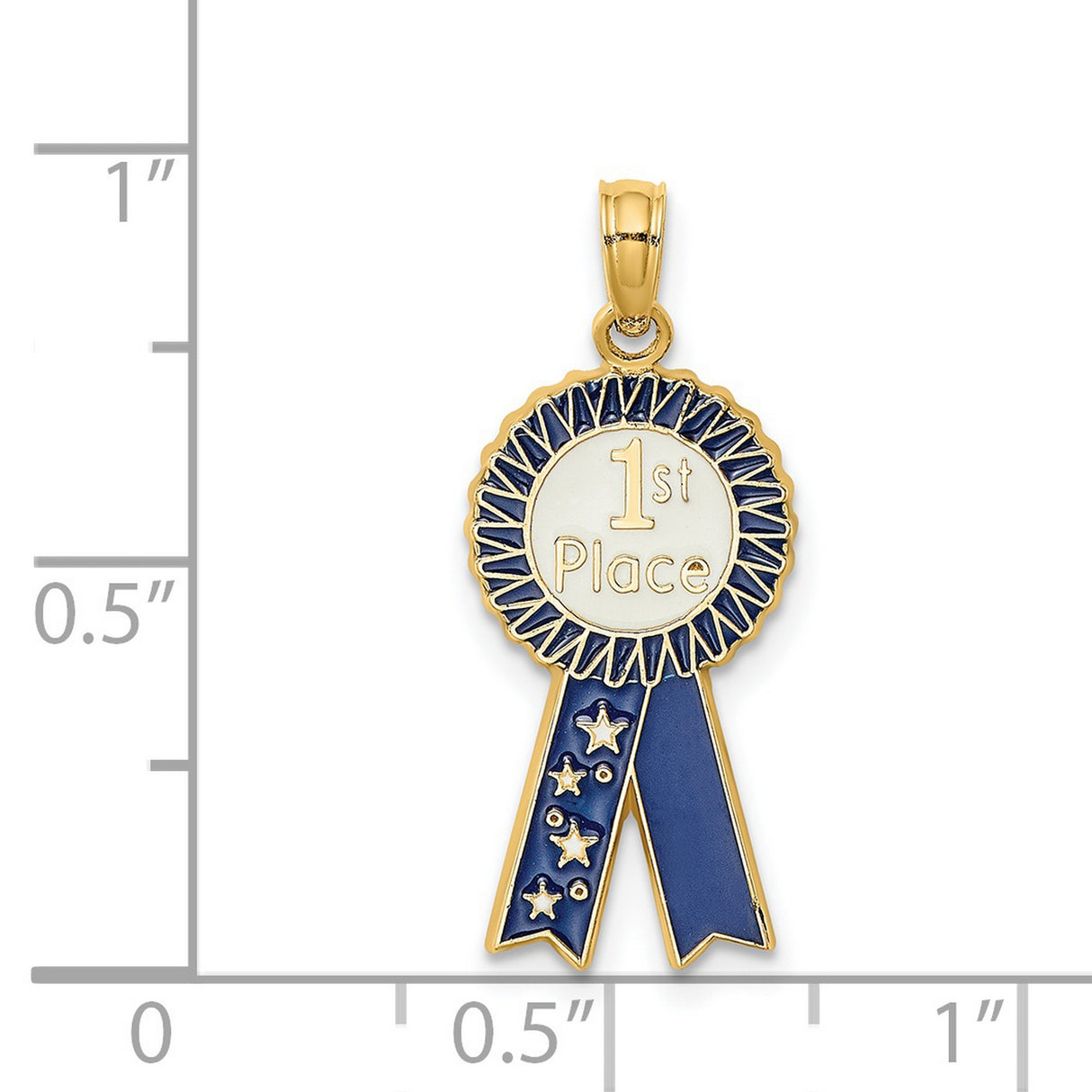 14k Yellow Gold 1st Place Medal Ribbon Pendant with Blue Enamel and Star Design