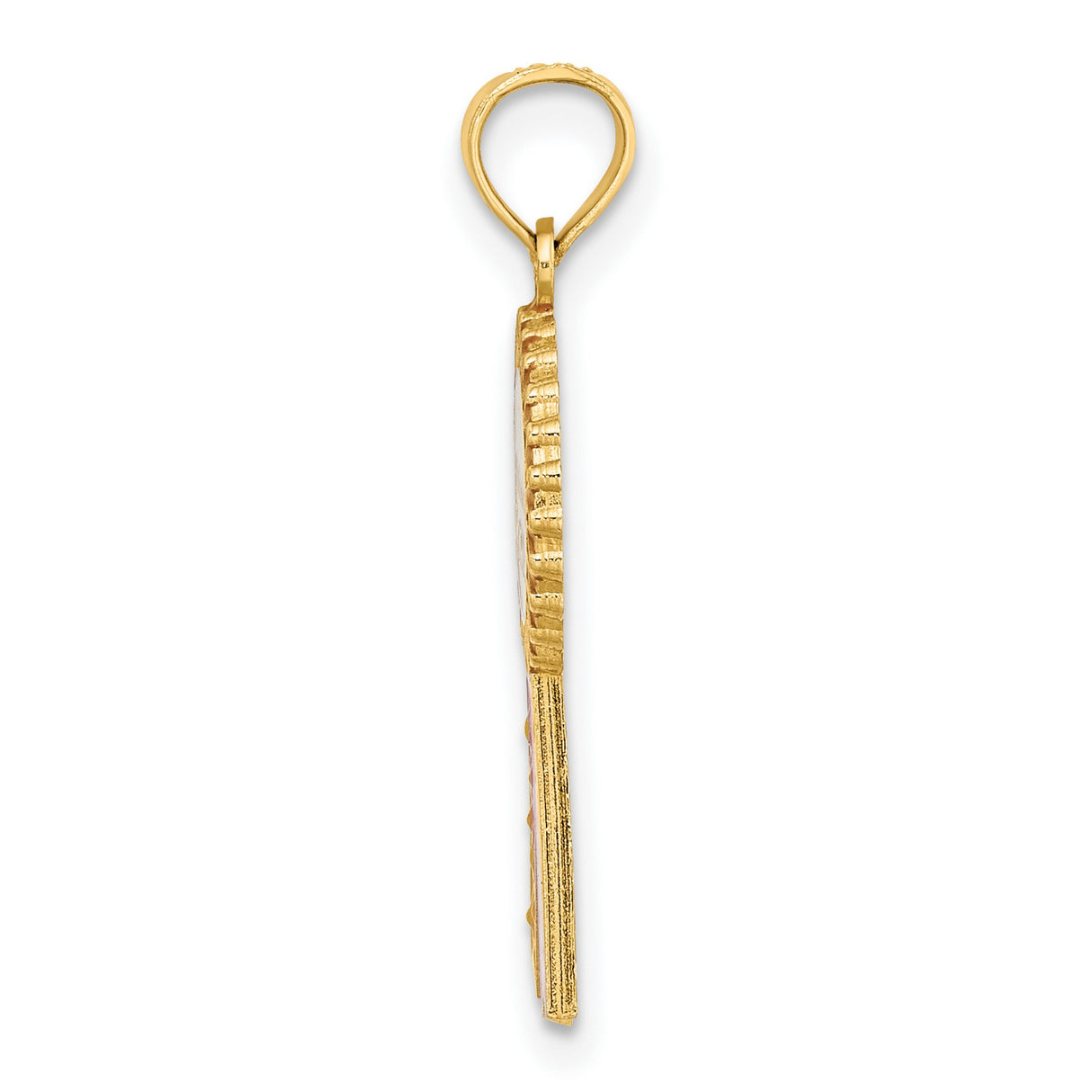 14k Yellow Gold Pendant, Pink and White Ribbon with Star Accents, Birthday Girl Charm
