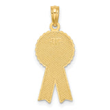 14k Yellow Gold Birthday Boy Pendant with Blue Ribbon and Star Accents