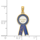 14k Yellow Gold Birthday Boy Pendant with Blue Ribbon and Star Accents