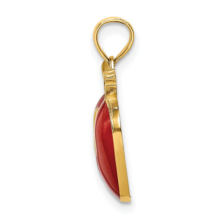 14k Yellow Gold Apple Pendant with Red Green Black Enamel, Cutout Seed Design, Teacher Charm