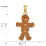 14k Yellow Gold Gingerbread Man Pendant with Enamel Accents, Festive Holiday Charm