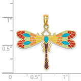 14k Yellow Gold Dragonfly Pendant with Multicolor Enamel, Nature-Inspired Boho Jewelry