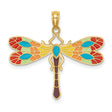 14k Yellow Gold Dragonfly Pendant with Multicolor Enamel, Nature-Inspired Boho Jewelry