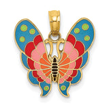 14k Yellow Gold Butterfly Pendant with Blue, Pink, Green, and Red Enamel Detailing