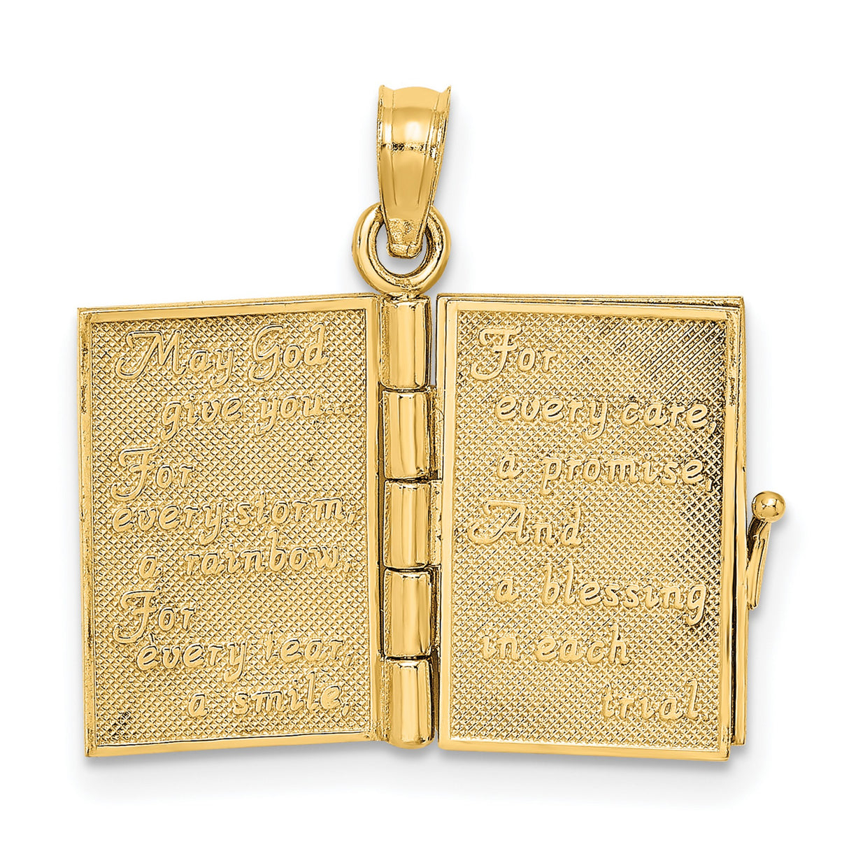 3-D Moveable Enameled AN IRISH PRAYER Book Clover Charm Pendant in Real 14k Yellow Gold