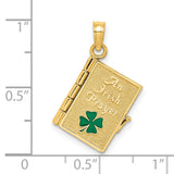 3D Moveable Enameled AN IRISH PRAYER Book Clover Charm Pendant in Real 14k Yellow Gold