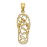 14k Yellow Gold Flip Flop Sandal Pendant with Heart Cutout, Openwork Beach Theme Charm for Women