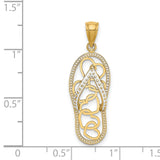 14k Yellow Gold Flip Flop Sandal Pendant with Heart Cutout, Openwork Beach Theme Charm for Women