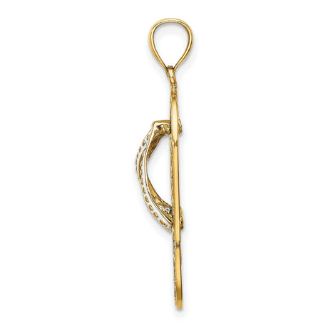 Interlocking Hearts on Pink Enamel Flip Flop Sandal Charm Pendant in Real 14k Yellow Gold