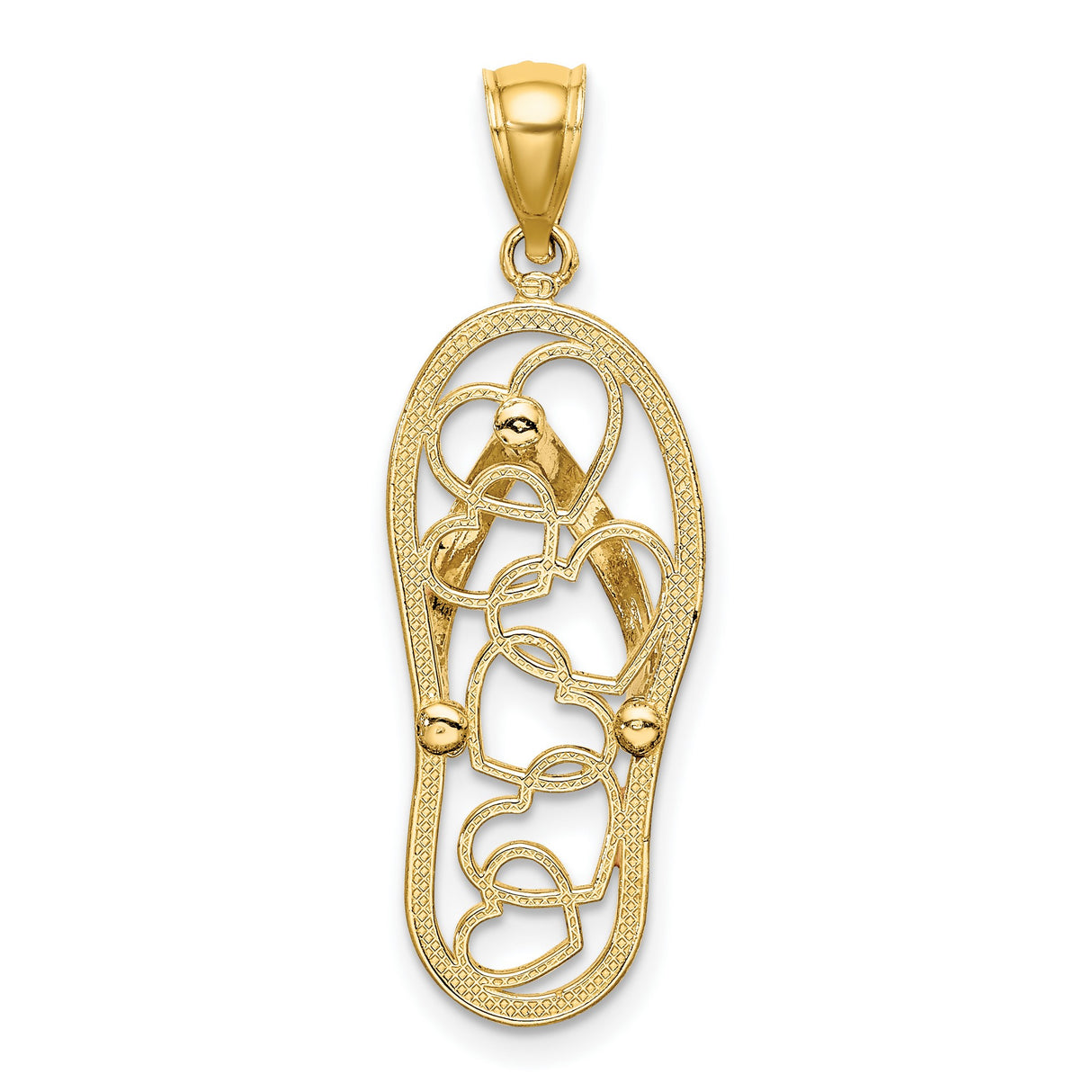 Interlocking Hearts on Pink Enamel Flip Flop Sandal Charm Pendant in Real 14k Yellow Gold