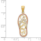 Interlocking Hearts on Pink Enamel Flip Flop Sandal Charm Pendant in Real 14k Yellow Gold