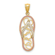 Interlocking Hearts on Pink Enamel Flip Flop Sandal Charm Pendant in Real 14k Yellow Gold