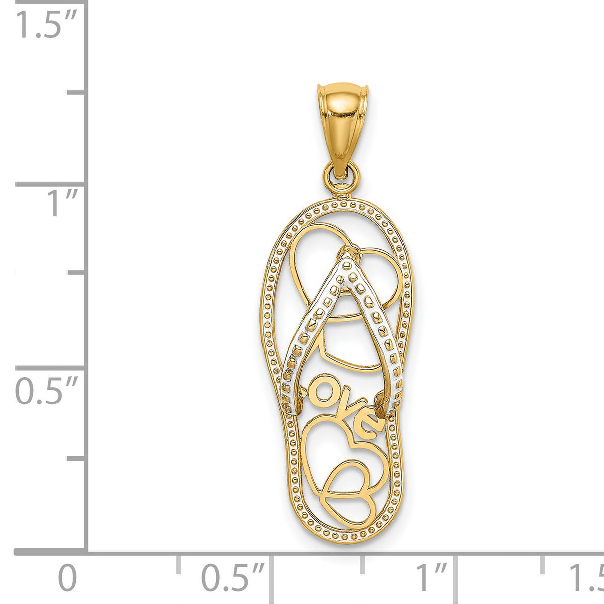 14k Yellow Gold Flip-Flop Pendant with Cut-Out Heart and Love Message Charm