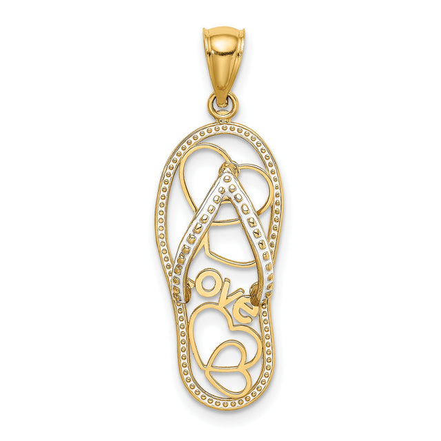 14k Yellow Gold Flip-Flop Pendant with Cut-Out Heart and Love Message Charm