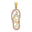 Hearts and Love Word on Pink Enamel Flip Flop Sandal Charm Pendant in Real 14k Yellow Gold