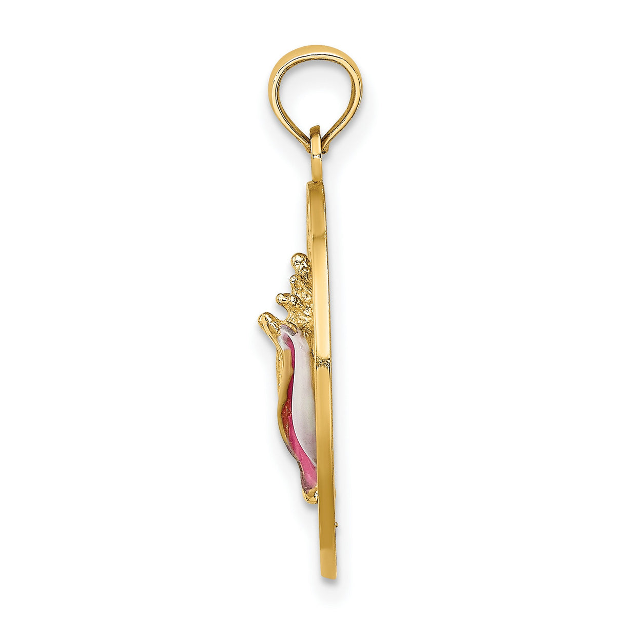14k Yellow Gold Shell Pendant with Pink Enamel Conch Charm, Nautical Sea Life Design