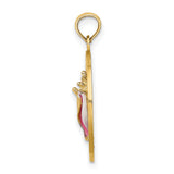 14k Yellow Gold Shell Pendant with Pink Enamel Conch Charm, Nautical Sea Life Design