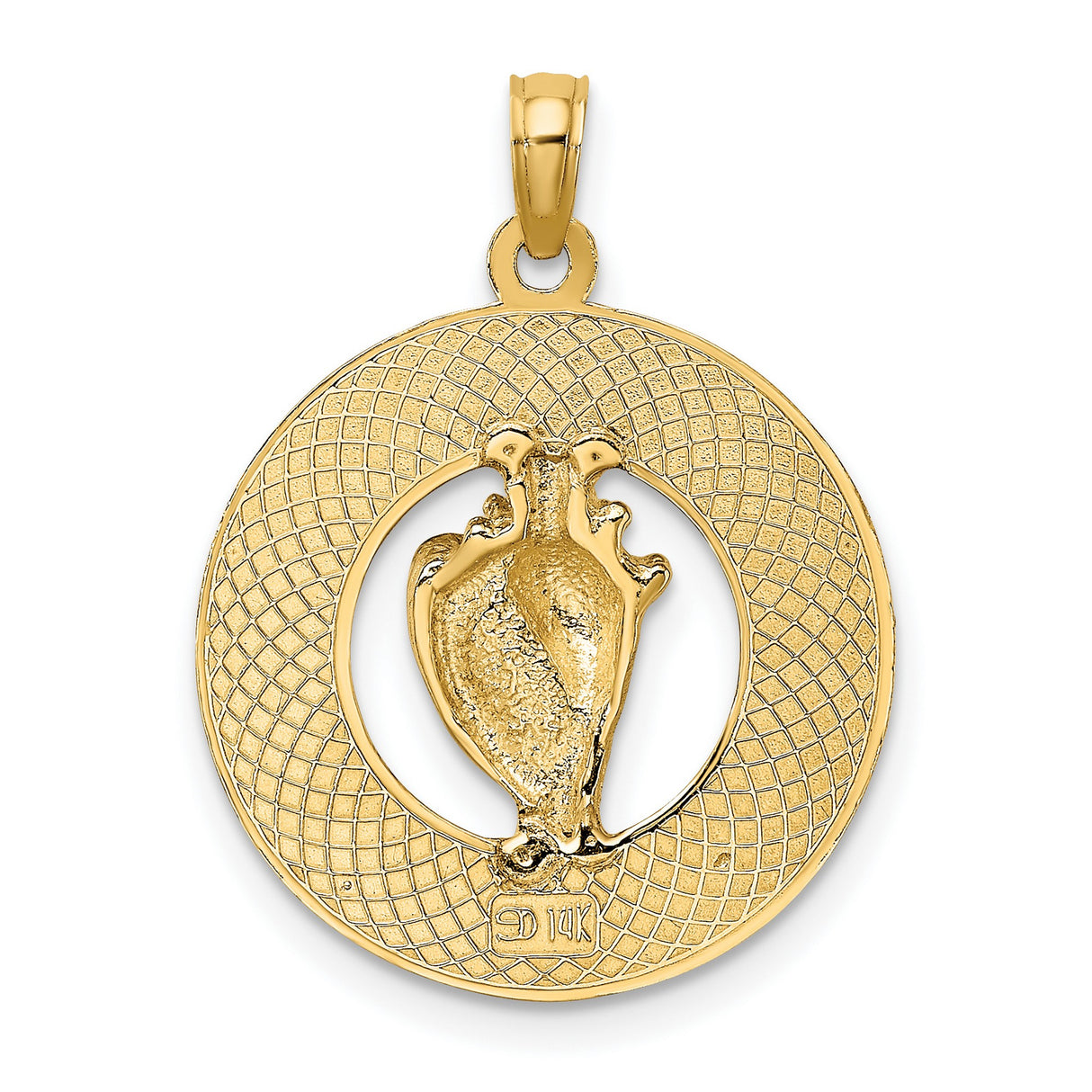 14k Yellow Gold Shell Pendant with Pink Enamel Conch Charm, Nautical Sea Life Design