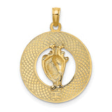 14k Yellow Gold Shell Pendant with Pink Enamel Conch Charm, Nautical Sea Life Design