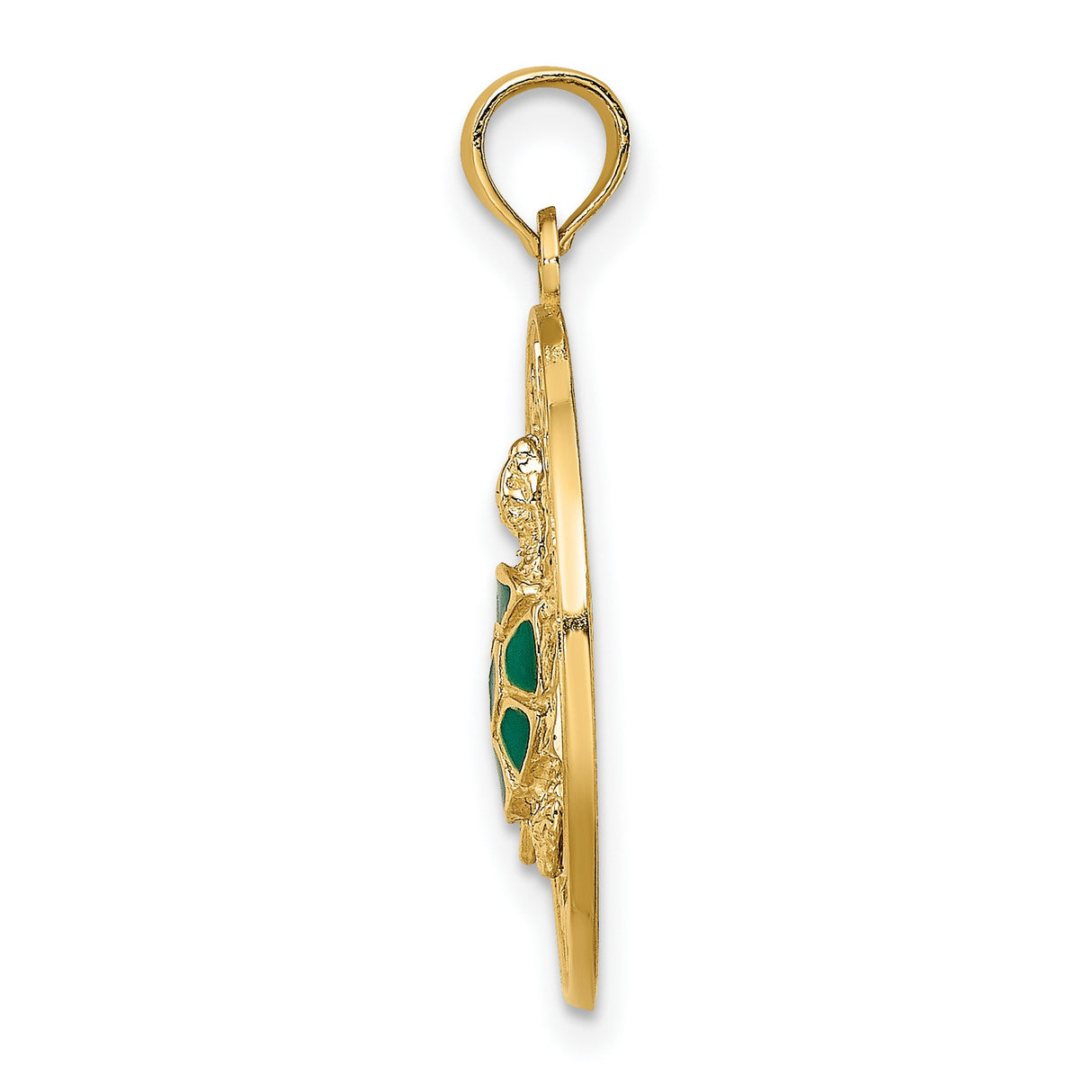 14k Yellow Gold Turtle Pendant with Green Enamel, Coastal Nautical Marine Life Theme