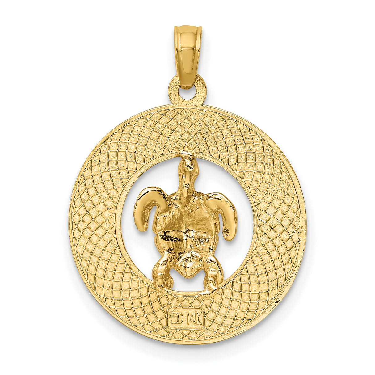 14k Yellow Gold Turtle Pendant with Green Enamel, Coastal Nautical Marine Life Theme