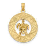 14k Yellow Gold Turtle Pendant with Green Enamel, Coastal Nautical Marine Life Theme