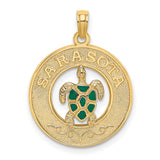 14k Yellow Gold Turtle Pendant with Green Enamel, Coastal Nautical Marine Life Theme