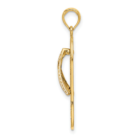 14k Yellow Gold Flip-Flop Pendant with Enamel Tropical Beach Sunset Scene