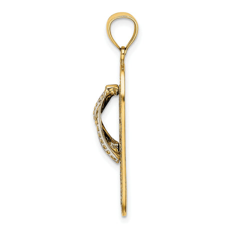 14k Yellow Gold Flip-Flop Sandal Pendant with Blue Floral Enamel, Tropical Beach Theme