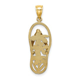 14k Yellow Gold Flip-Flop Pendant with Enamel Tropical Flowers, Beach Vacation Theme