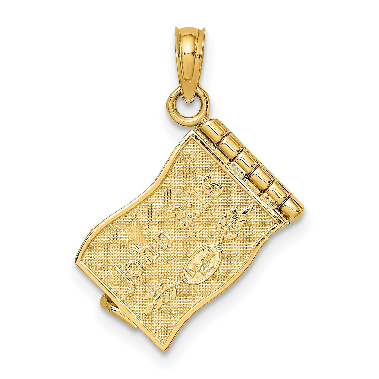 3D Enameled John 3:16 Book with Moveable Pages Charm Pendant in Real 14k Yellow Gold