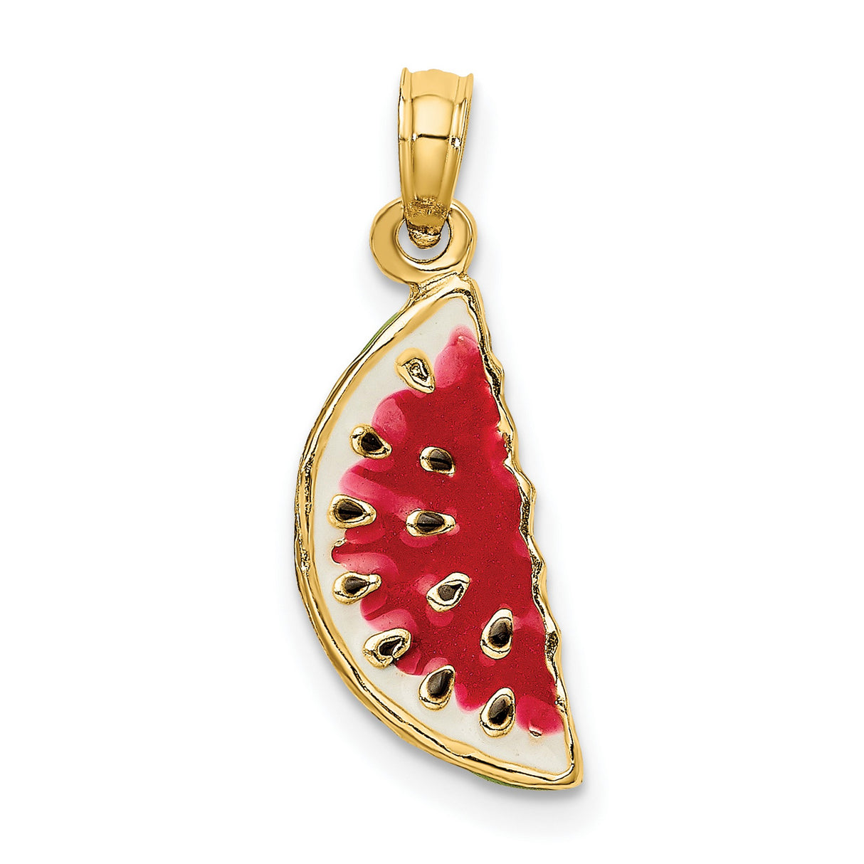 14k Yellow Gold Watermelon Slice Pendant with Colorful Enamel, Summer Fruit Theme for Women or Girls