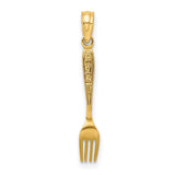 14k Yellow Gold Fork Pendant, Polished Culinary Utensil Charm for Chefs and Food Lovers