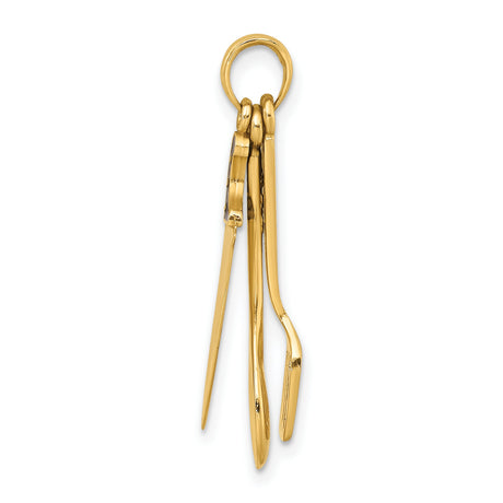 14k Yellow Gold Chef Pendant with Movable Knife, Spoon, and Spatula, Black Enamel Kitchen Charm