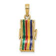 14k Yellow Gold Torah Scroll Pendant with Blue Red Green Enamel, Jewish Faith Charm