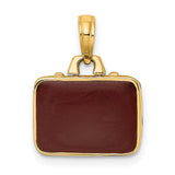 14k Yellow Gold Suitcase Pendant with Brown Enamel, Travel Charm Jewelry