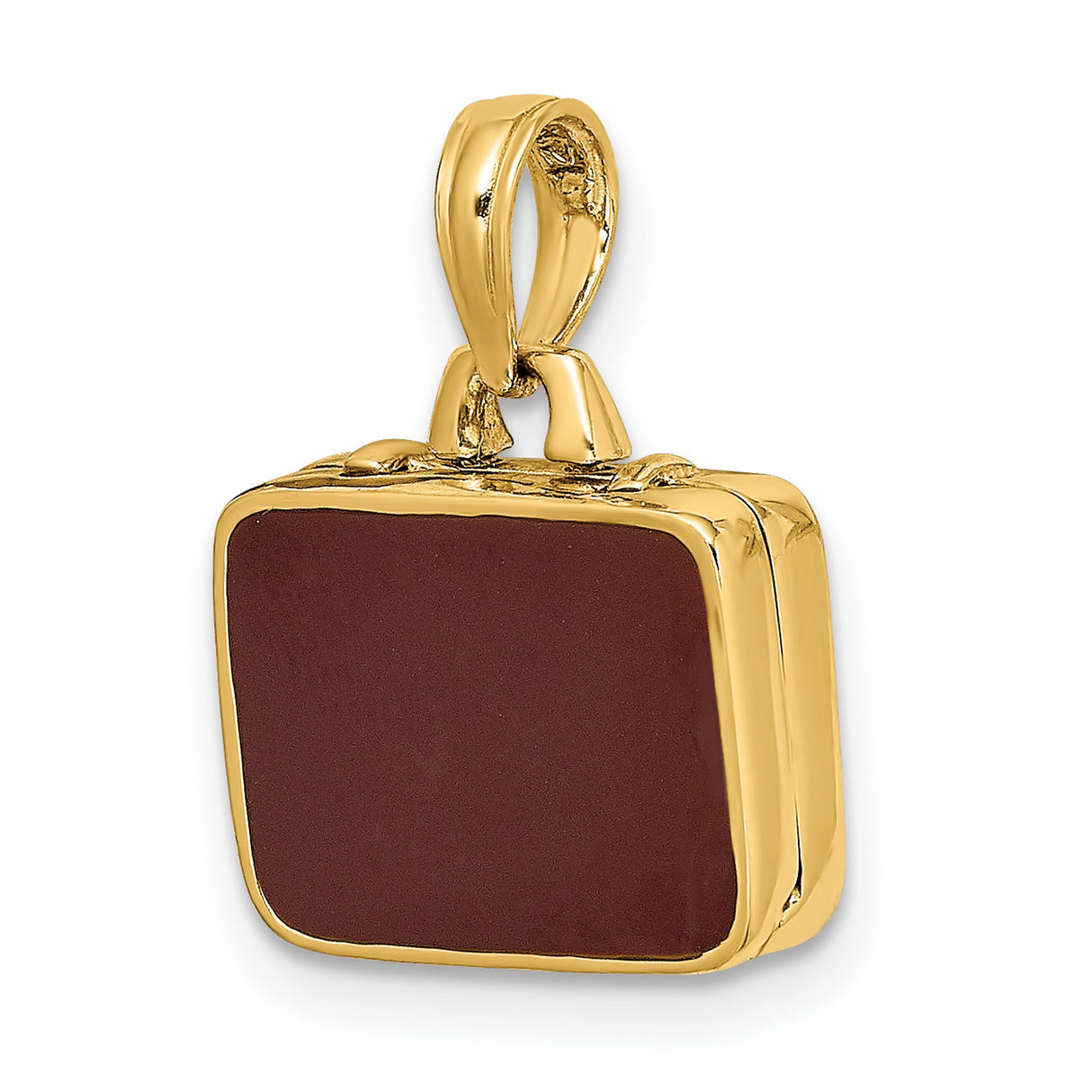 14k Yellow Gold Suitcase Pendant with Brown Enamel, Travel Charm Jewelry