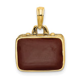 14k Yellow Gold Suitcase Pendant with Brown Enamel, Travel Charm Jewelry