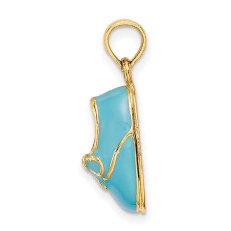 14k Yellow Gold Virgin Mary Baby Shoe Pendant with Blue Enamel, Catholic Charm