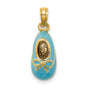 14k Yellow Gold Virgin Mary Baby Shoe Pendant with Blue Enamel, Catholic Charm