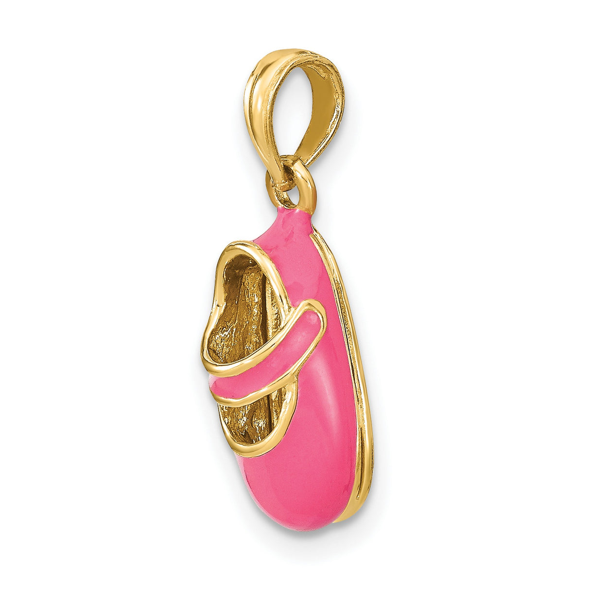 14k Yellow Gold Baby Shoe Pendant with Pink Enamel, Sentimental Keepsake for Moms of Baby Girls