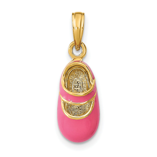 14k Yellow Gold Baby Shoe Pendant with Pink Enamel, Sentimental Keepsake for Moms of Baby Girls
