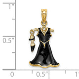 14k Yellow Gold Pendant with Black Enamel Evening Dress and High Heel Shoe Design