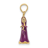 14k Yellow Gold Charm Pendant with Purple Enamel Dress and High Heel Shoe, Movable Fashion Jewelry