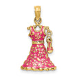 14k Yellow Gold Ballerina Pendant with Pink Enamel Dress and Ballet Slippers Charm